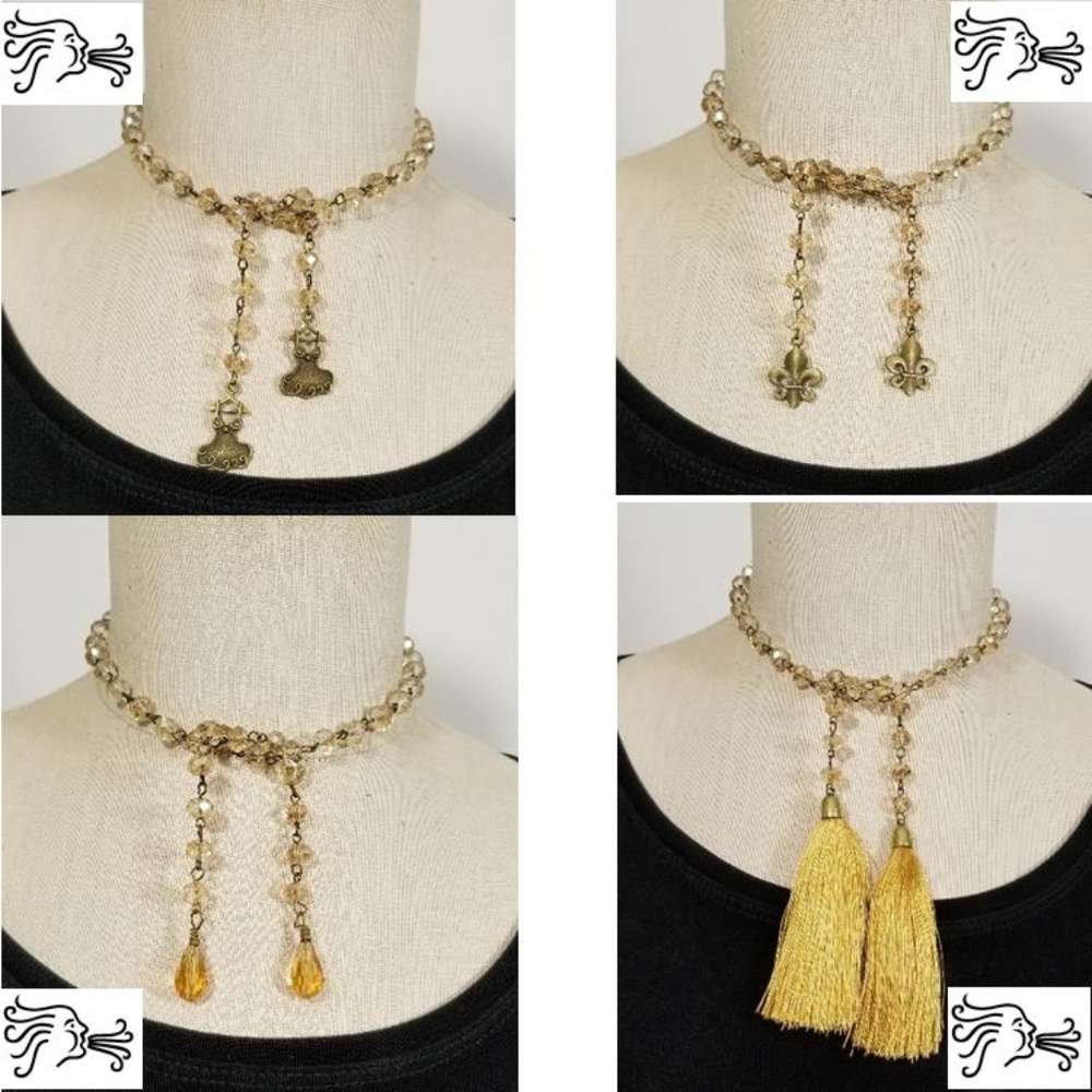 Taupe Crystal Chain Bronze Choker Necklace